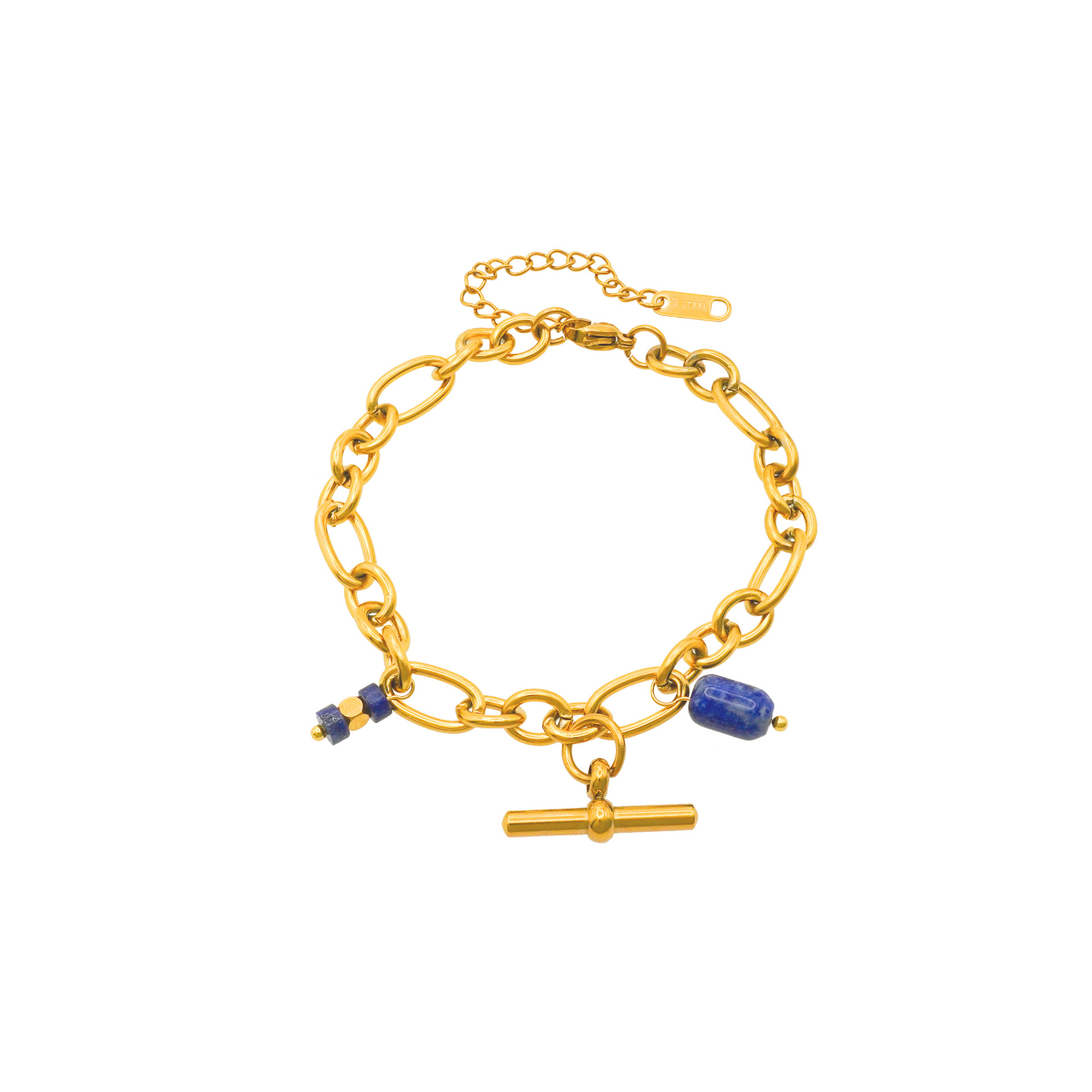 T Shape Bracelet In 304 Stainless Steel With 18K Real Gold Plated Finish Featuring Natural Stone Pendant, Unisex Design 5