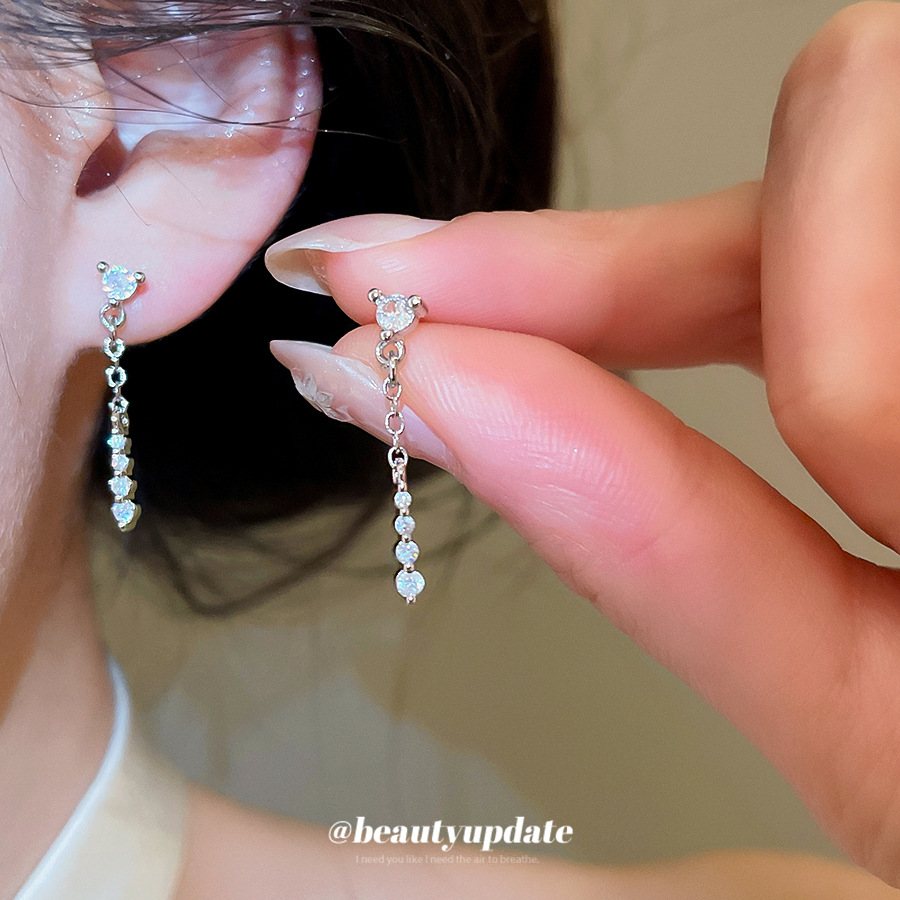 Tassel Stud Earrings For Women With Copper Craft And Zircon Inlay, Featuring 304 Stainless Steel Posts
