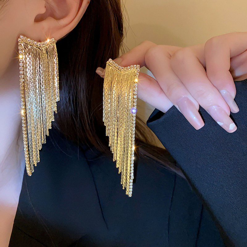 Tassel Stud Earrings For Women With Copper Craft And Zircon Inlay Featuring 925 Sterling Silver Posts
