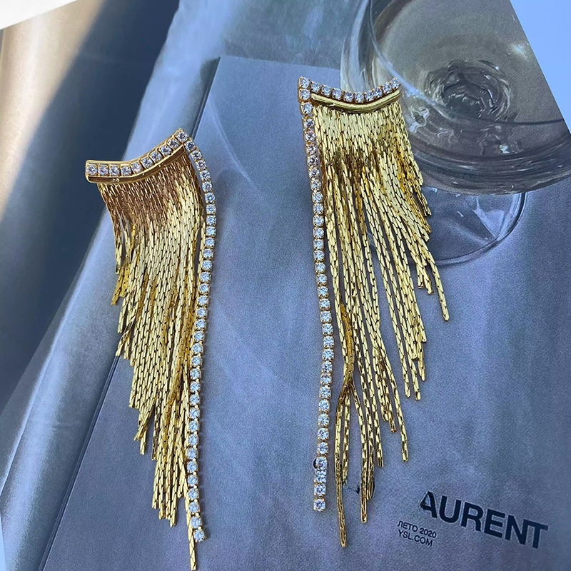 Tassel Stud Earrings For Women With Copper Craft And Zircon Inlay Featuring 925 Sterling Silver Posts 2
