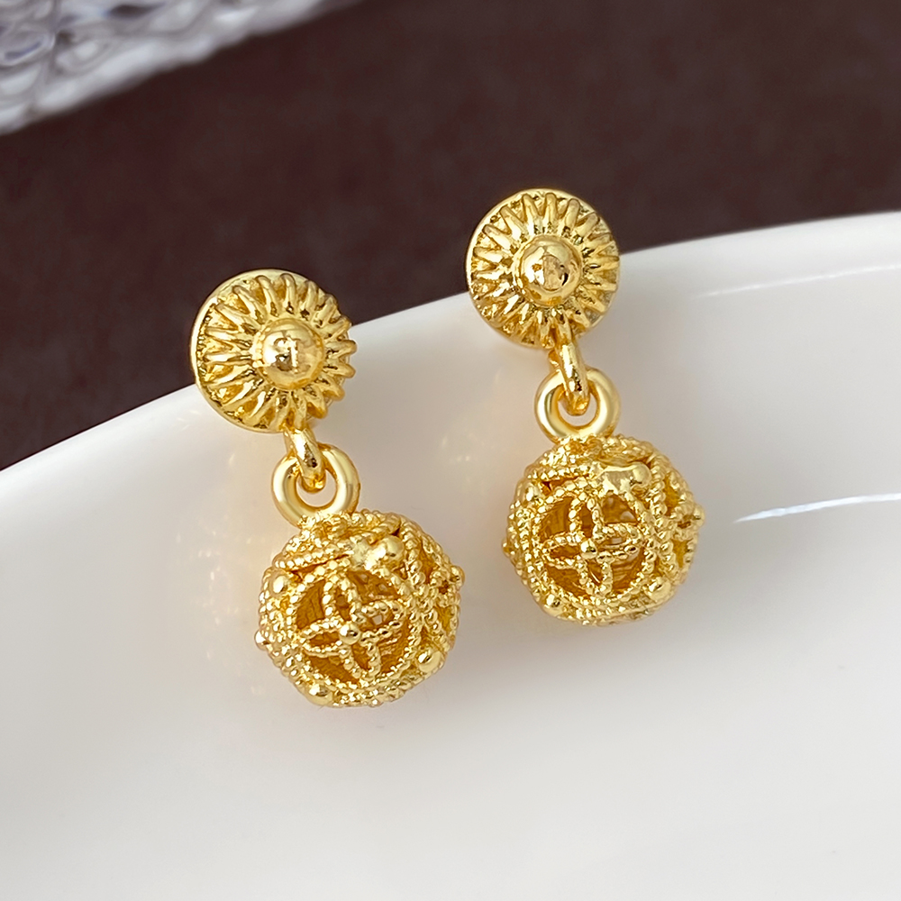 Three-dimensional Ball Dangling Earrings For Women In Copper With Platinum Plated Water Plating And Zircon Inlay