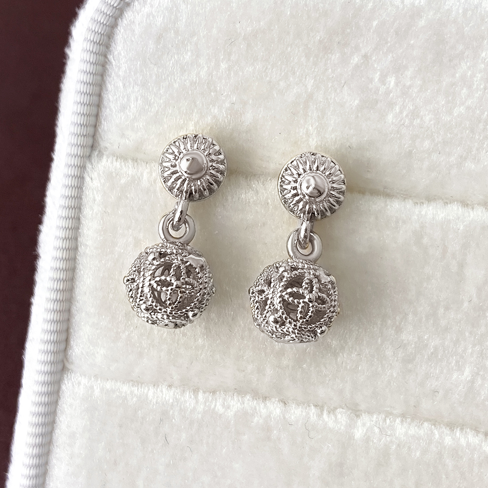 Three-dimensional Ball Dangling Earrings For Women In Copper With Platinum Plated Water Plating And Zircon Inlay 2