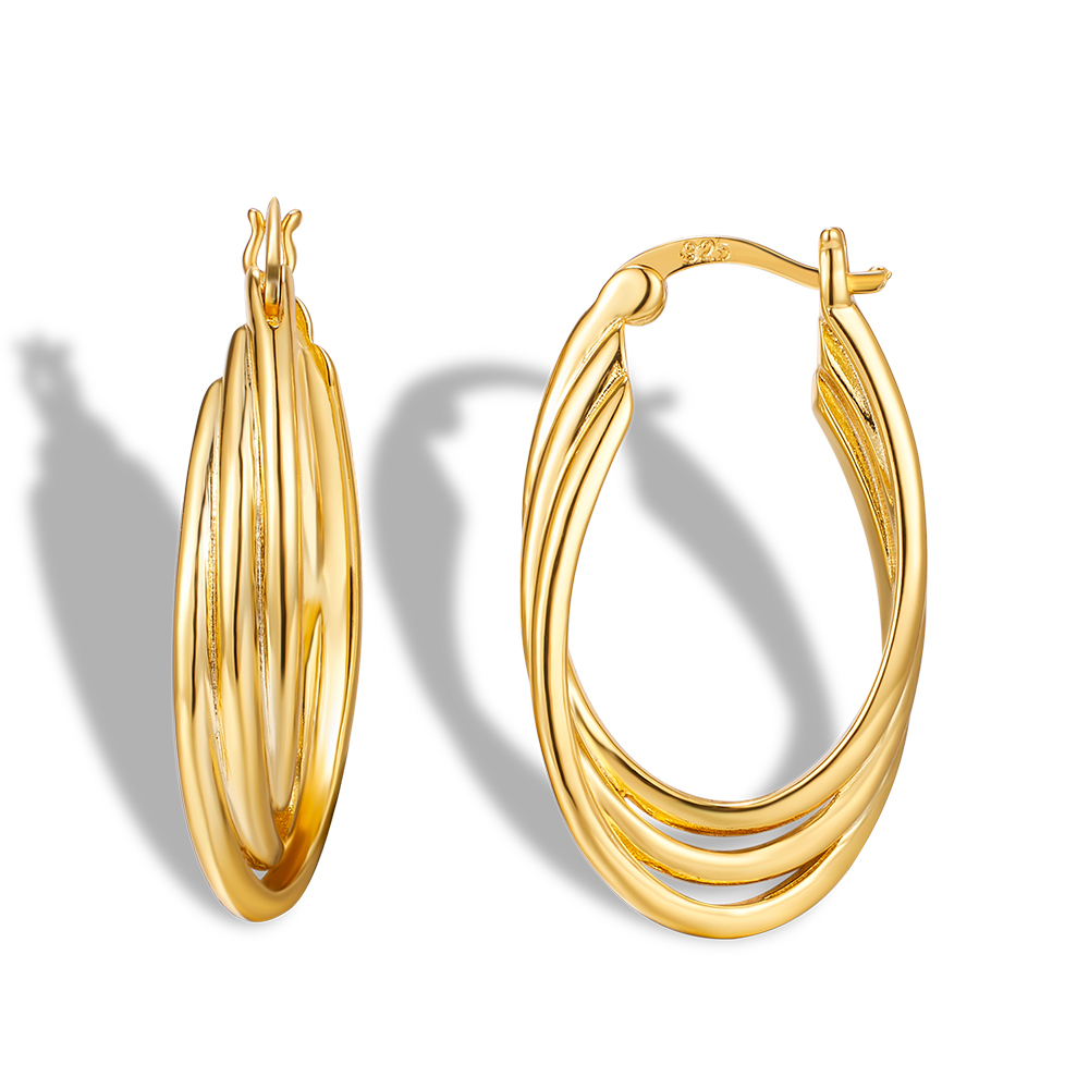 Three-dimensional C Shape Earrings For Women In Copper With 18K Real Gold Plated Water Plating And 0.03µm Thickness