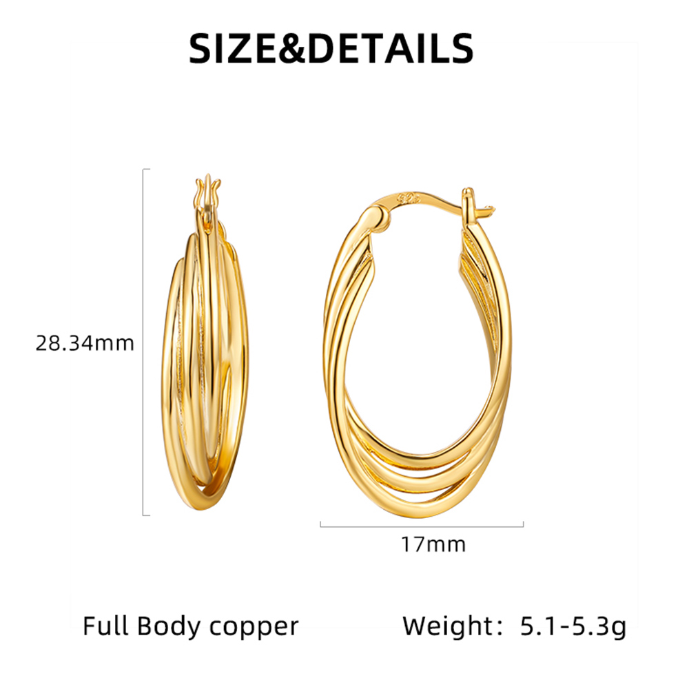 Three-dimensional C Shape Earrings For Women In Copper With 18K Real Gold Plated Water Plating And 0.03µm Thickness 4