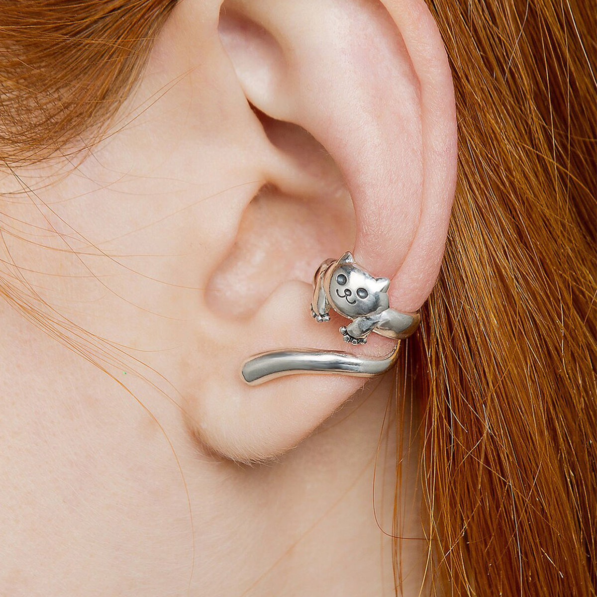Three-dimensional Cat Clip Earrings For Women In Copper With White K Plated Water Plating And 0.03µm Thickness 4