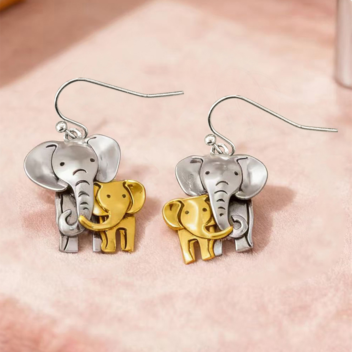 Three-dimensional Elephant Drop Earrings In Copper With KC Golden Water Plating And 0.03µm Thickness