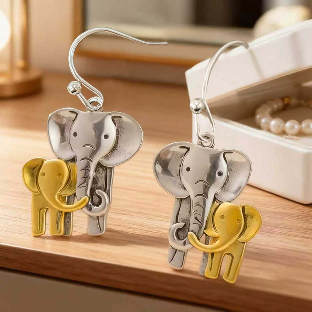 Three-dimensional Elephant Drop Earrings In Copper With KC Golden Water Plating And 0.03µm Thickness 2