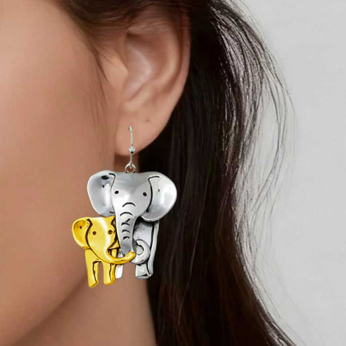 Three-dimensional Elephant Drop Earrings In Copper With KC Golden Water Plating And 0.03µm Thickness 3