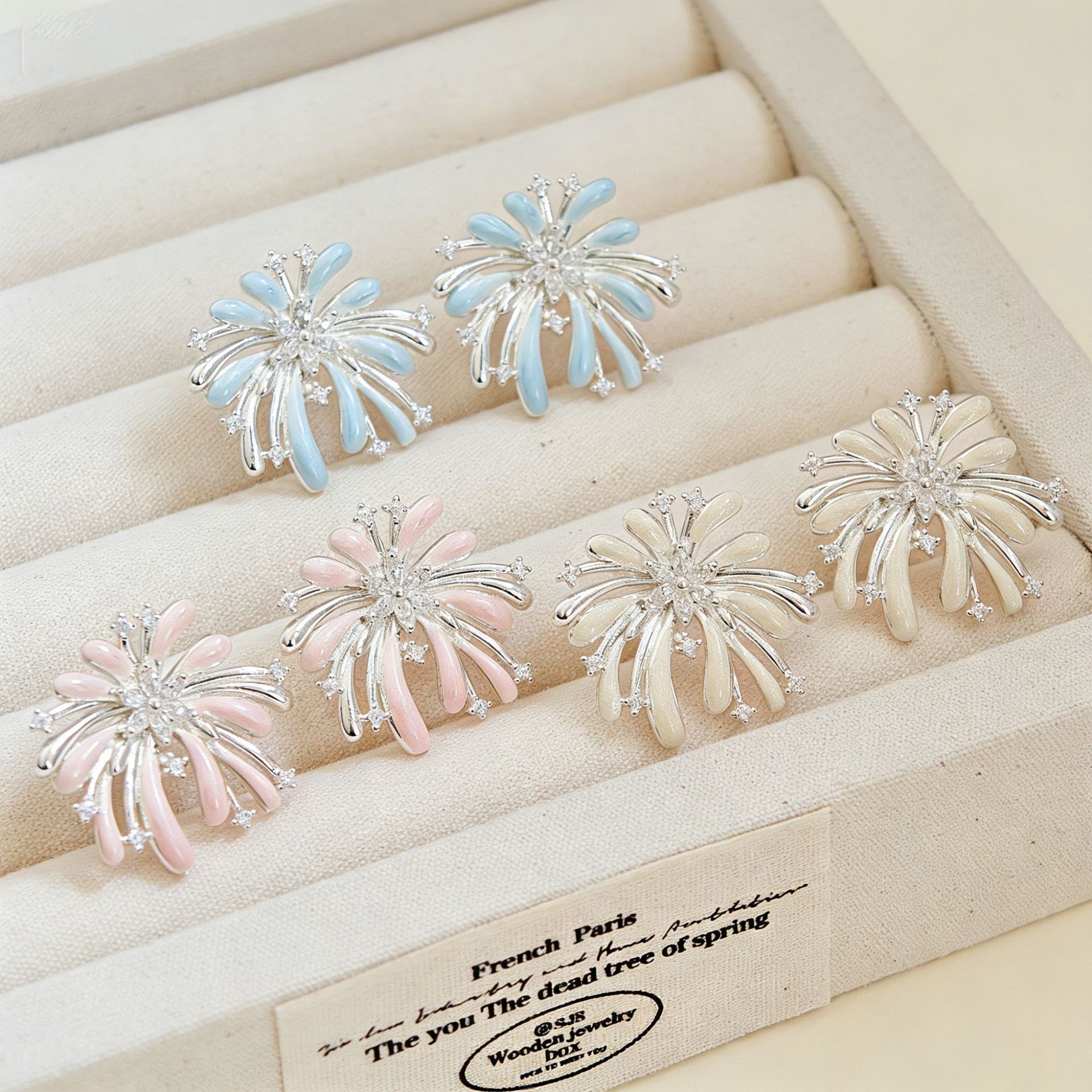 Three-dimensional Fireworks Stud Earrings For Women, Electroplated Copper With Zircon Inlay 3