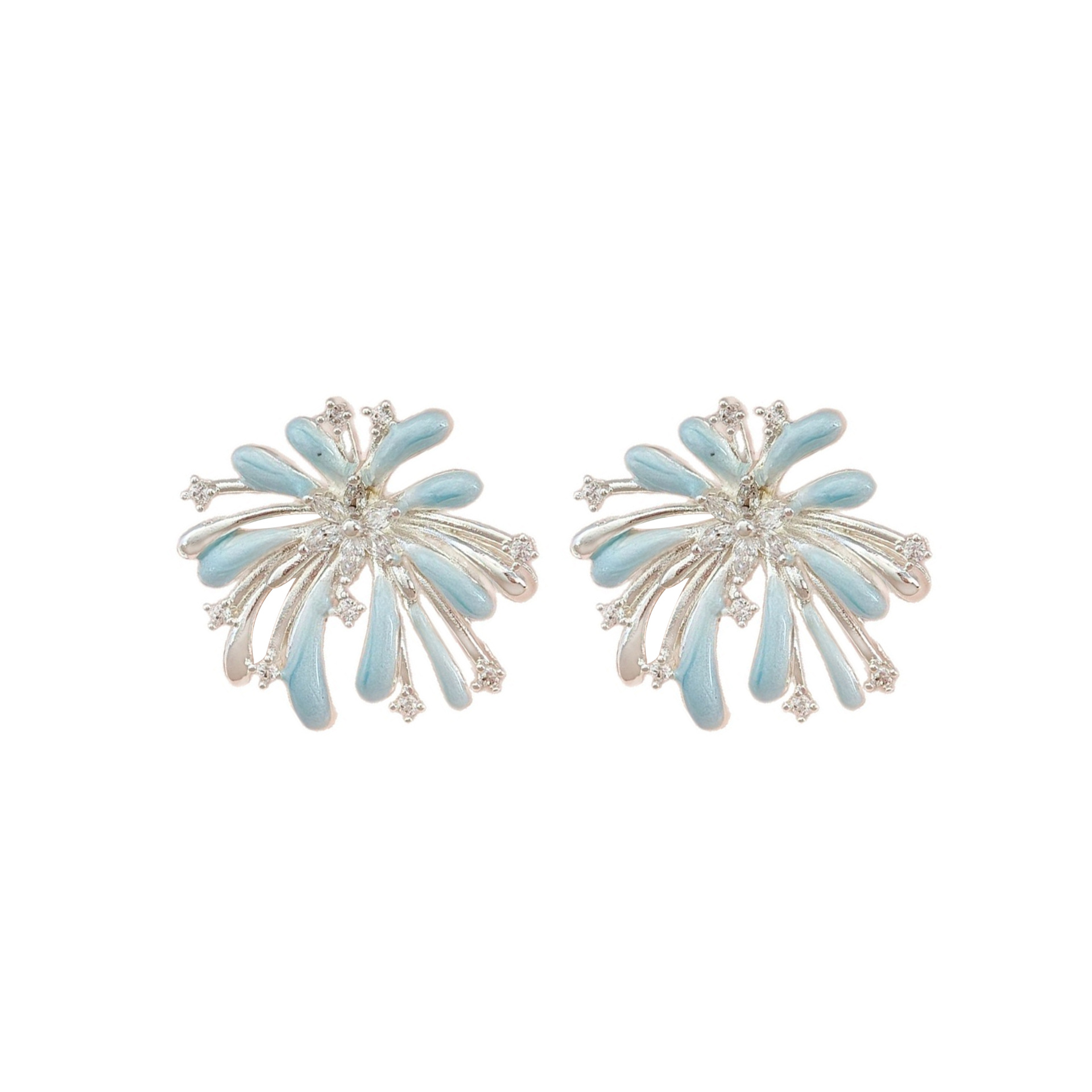 Three-dimensional Fireworks Stud Earrings For Women, Electroplated Copper With Zircon Inlay 5