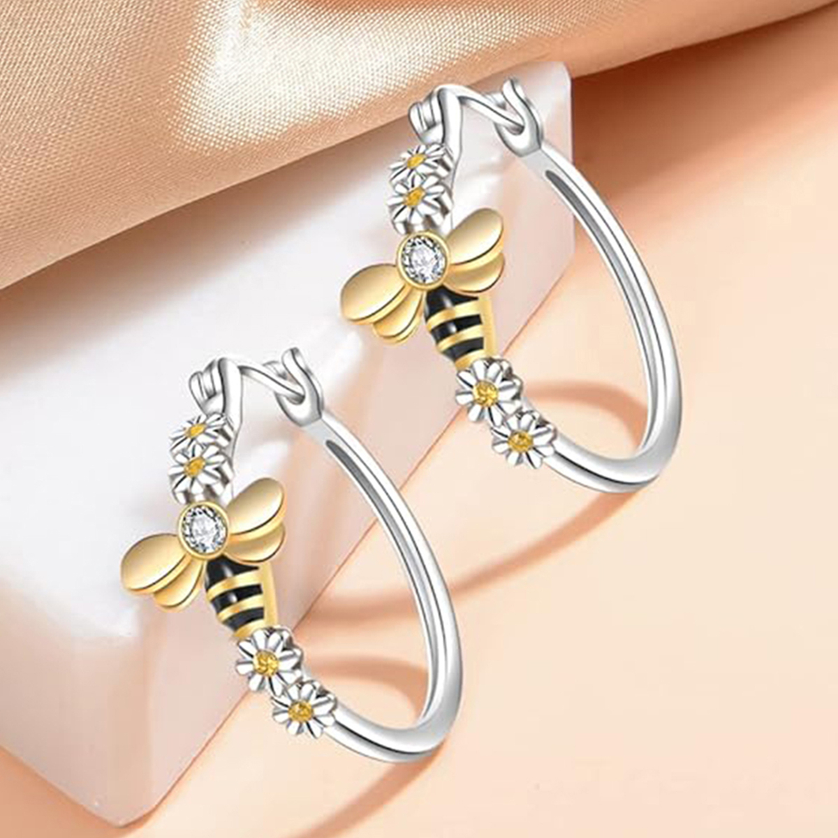 Three-dimensional Flowers Earrings In Copper With KC Golden Water Plating And 0.03µm Thickness Featuring Zircon Inlay