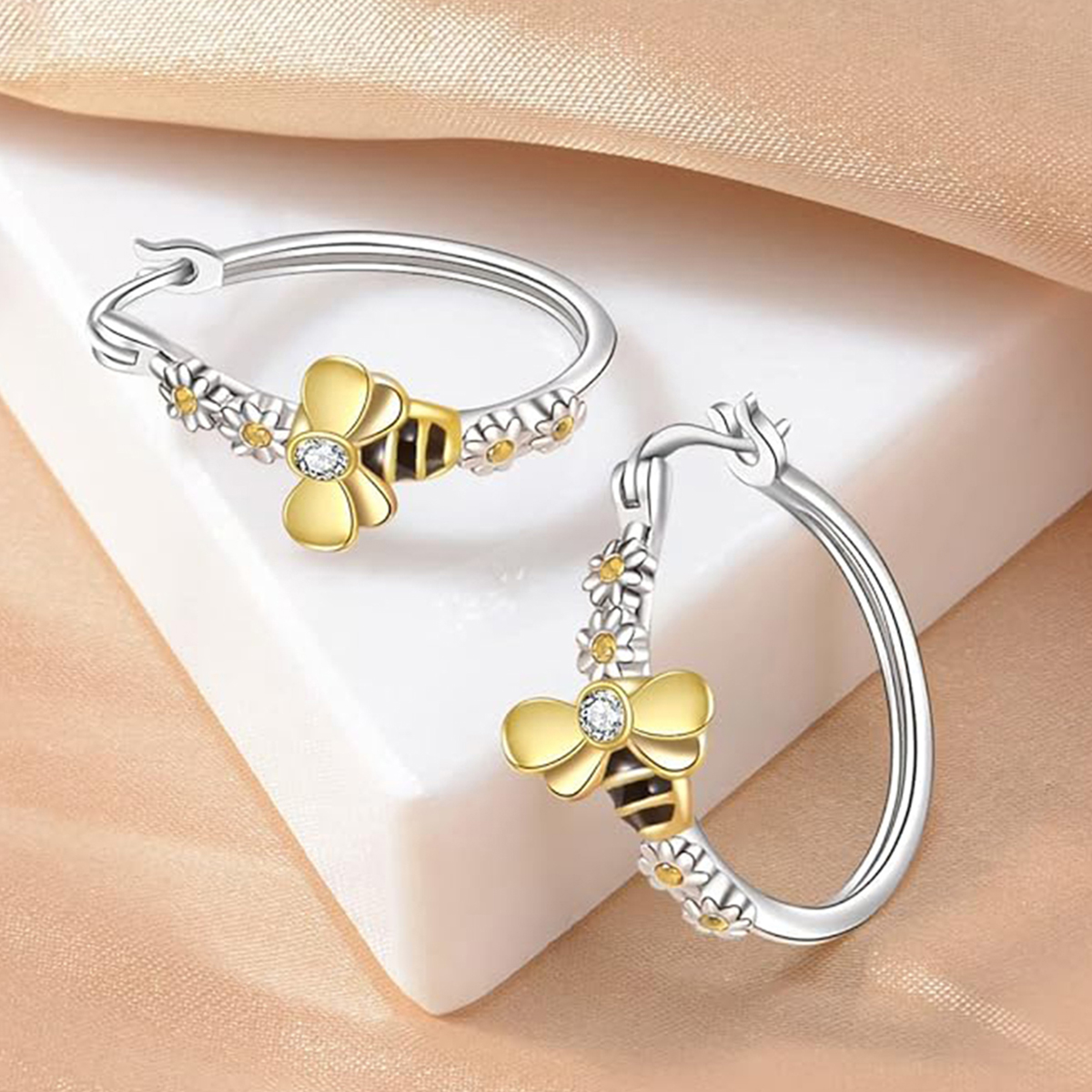 Three-dimensional Flowers Earrings In Copper With KC Golden Water Plating And 0.03µm Thickness Featuring Zircon Inlay 4