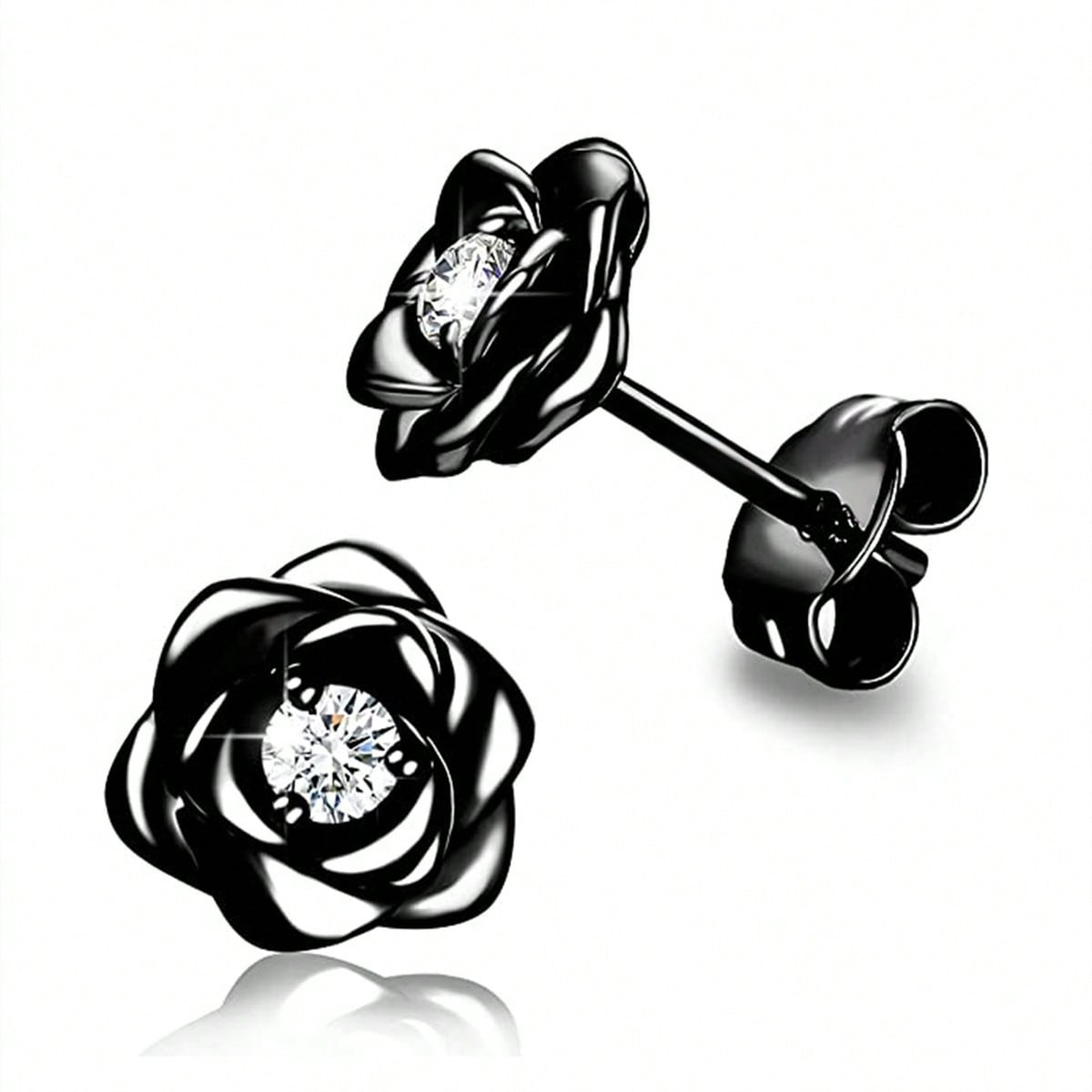 Three-dimensional Flowers Stud Earrings In Copper With KC Golden Plated Water Plating And 0.03µm Thickness Featuring Zircon Inlay