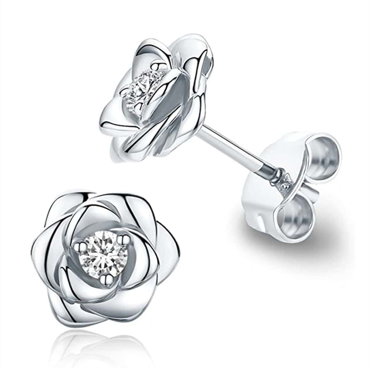 Three-dimensional Flowers Stud Earrings In Copper With KC Golden Plated Water Plating And 0.03µm Thickness Featuring Zircon Inlay 2