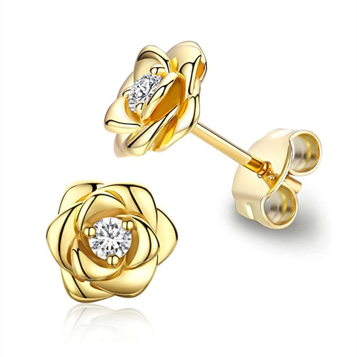 Three-dimensional Flowers Stud Earrings In Copper With KC Golden Plated Water Plating And 0.03µm Thickness Featuring Zircon Inlay 3