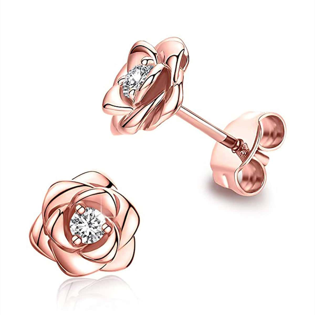 Three-dimensional Flowers Stud Earrings In Copper With KC Golden Plated Water Plating And 0.03µm Thickness Featuring Zircon Inlay 4