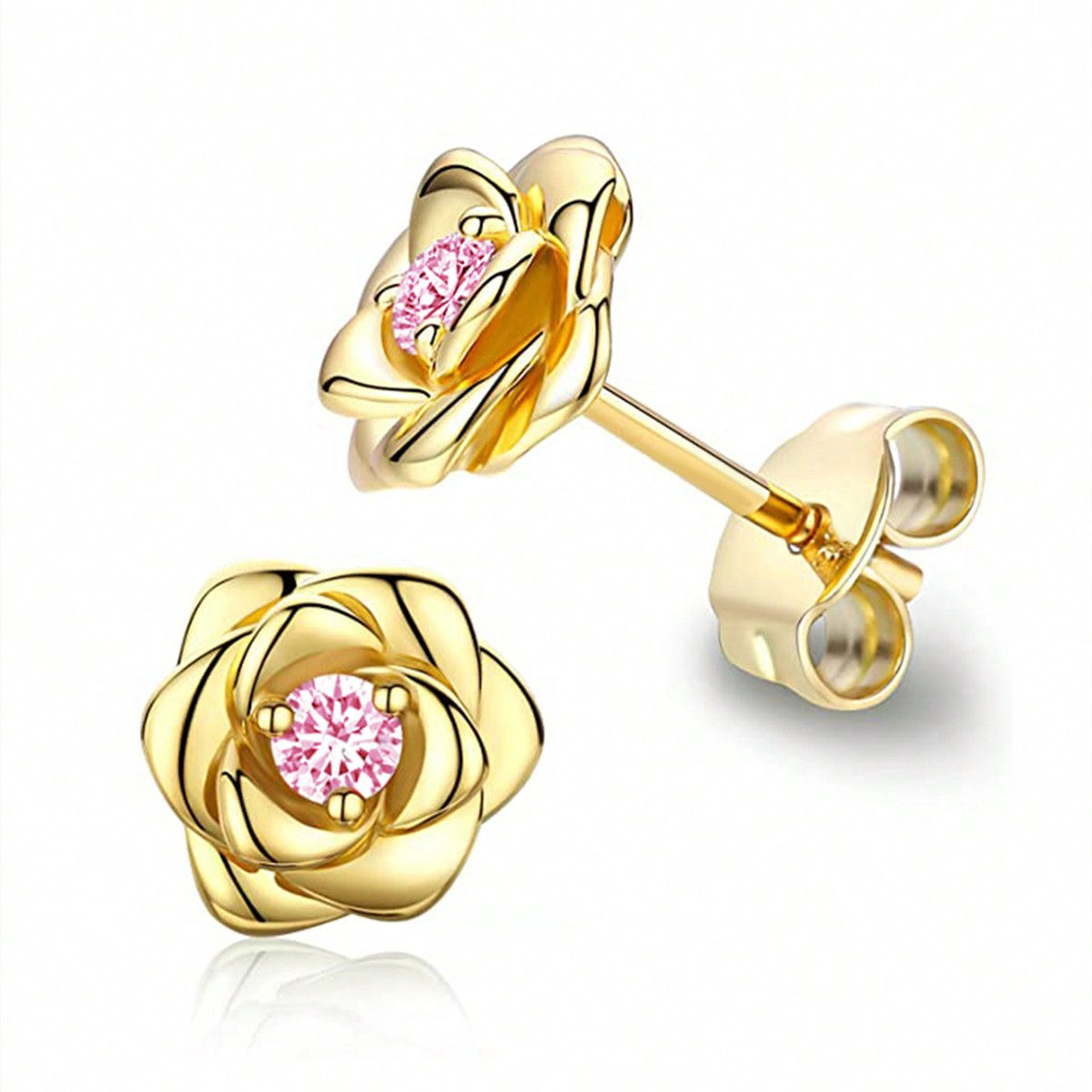 Three-dimensional Flowers Stud Earrings In Copper With KC Golden Plated Water Plating And 0.03µm Thickness Featuring Zircon Inlay 5