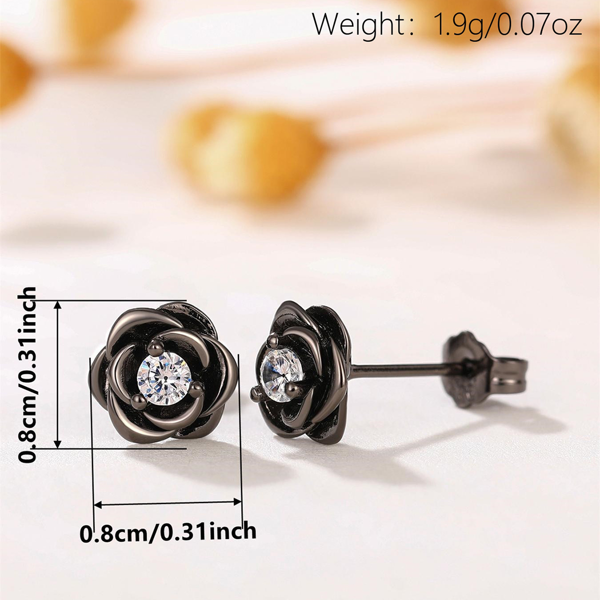 Three-dimensional Flowers Stud Earrings In Copper With KC Golden Plated Water Plating And 0.03µm Thickness Featuring Zircon Inlay 7