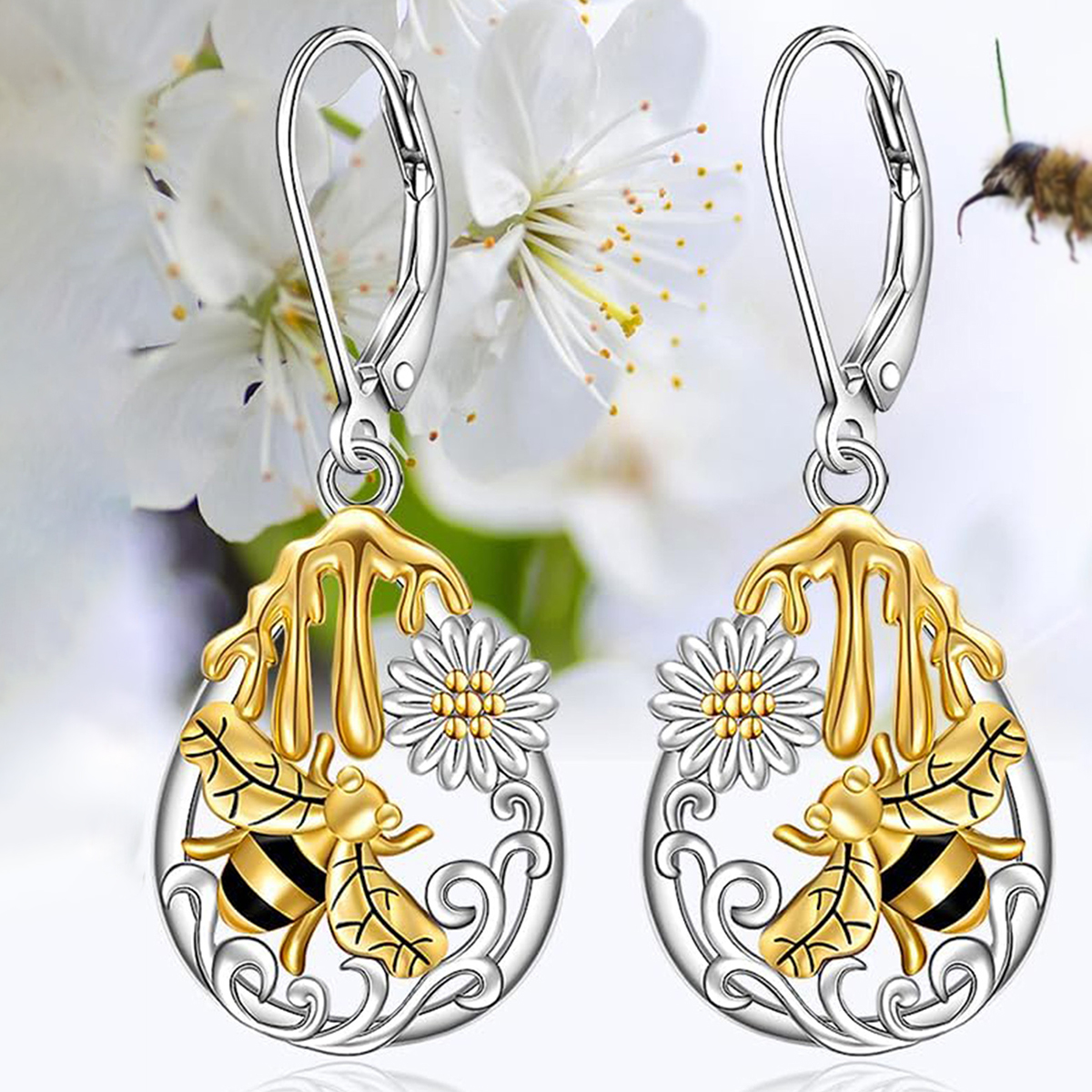 Three-dimensional Flowers Drop Earrings For Women In Copper With KC Golden Water Plating And 0.03µm Thickness