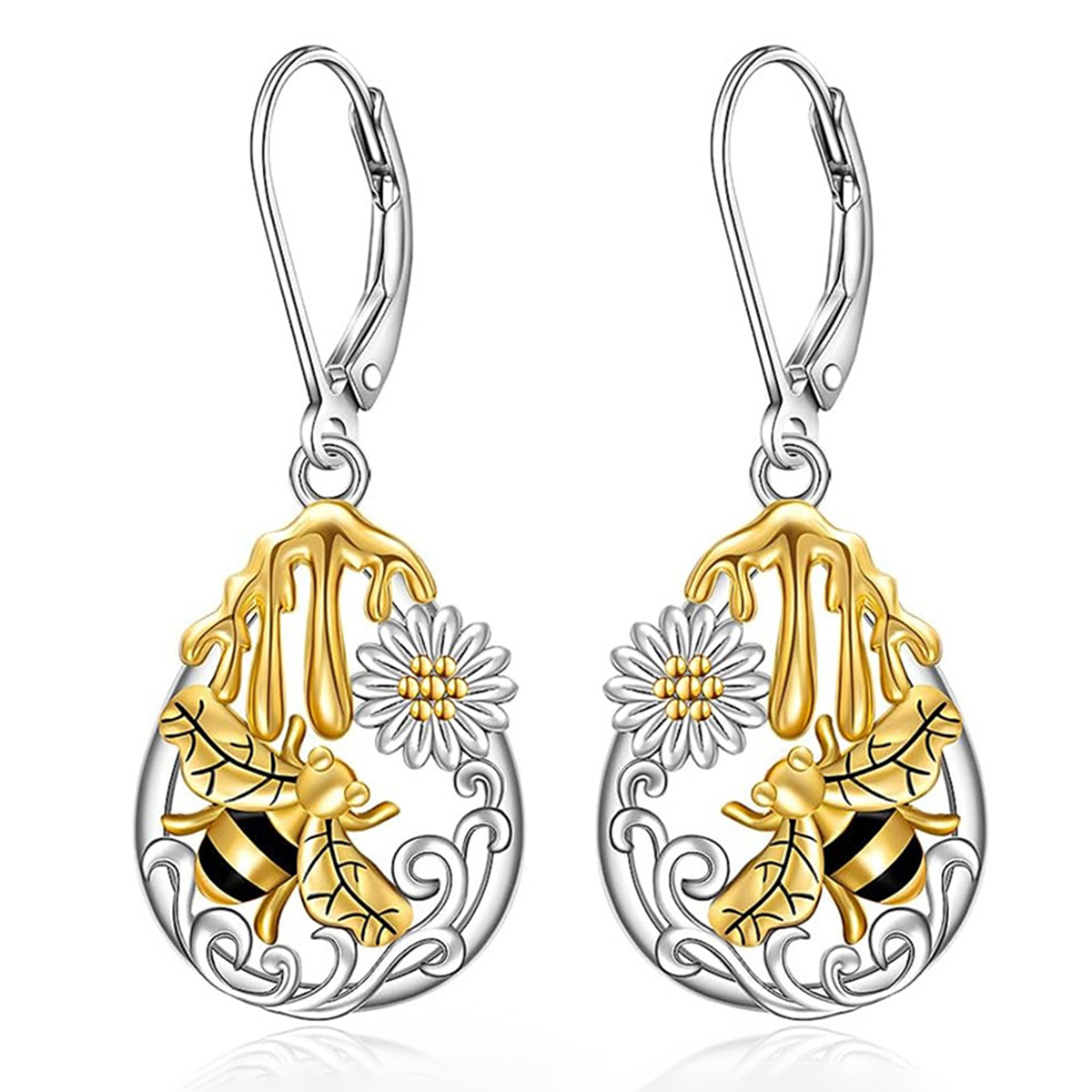 Three-dimensional Flowers Drop Earrings For Women In Copper With KC Golden Water Plating And 0.03µm Thickness 3