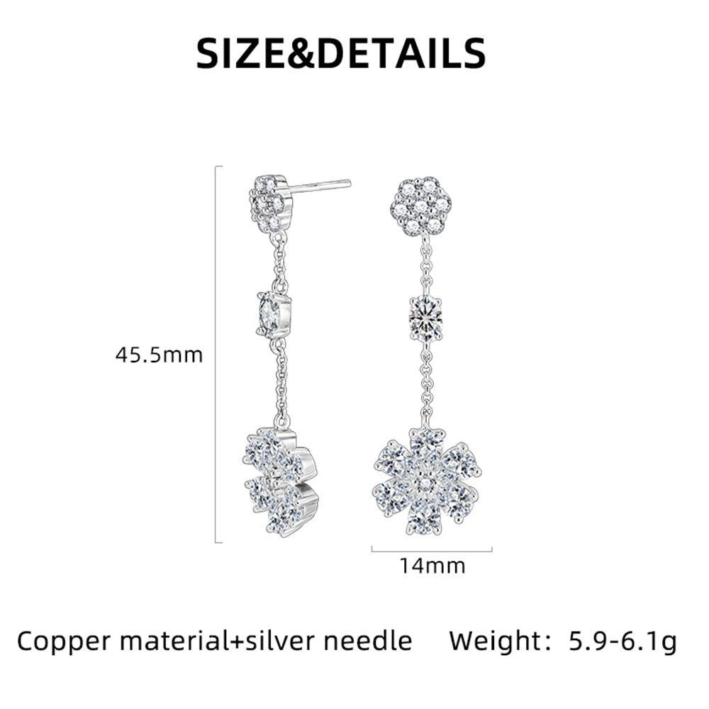 Three-dimensional Flowers Stud Earrings For Women In Copper With Platinum Plated Water Plating And Zircon Inlay 3