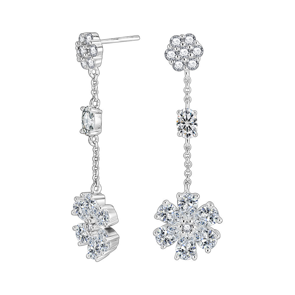Three-dimensional Flowers Stud Earrings For Women In Copper With Platinum Plated Water Plating And Zircon Inlay 6
