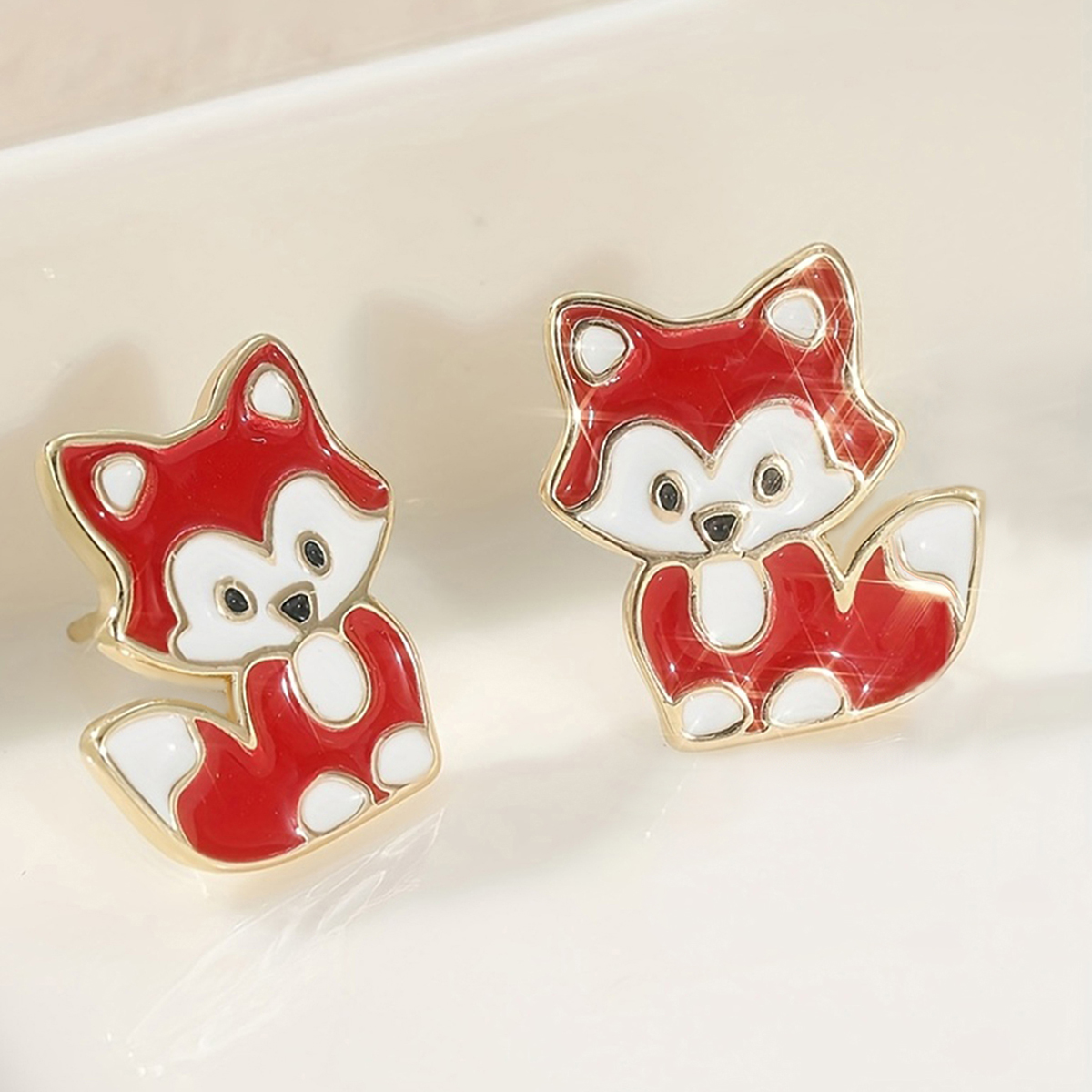 Three-dimensional Fox Stud Earrings In Copper With KC Golden Water Plating And 0.03µm Thickness 4