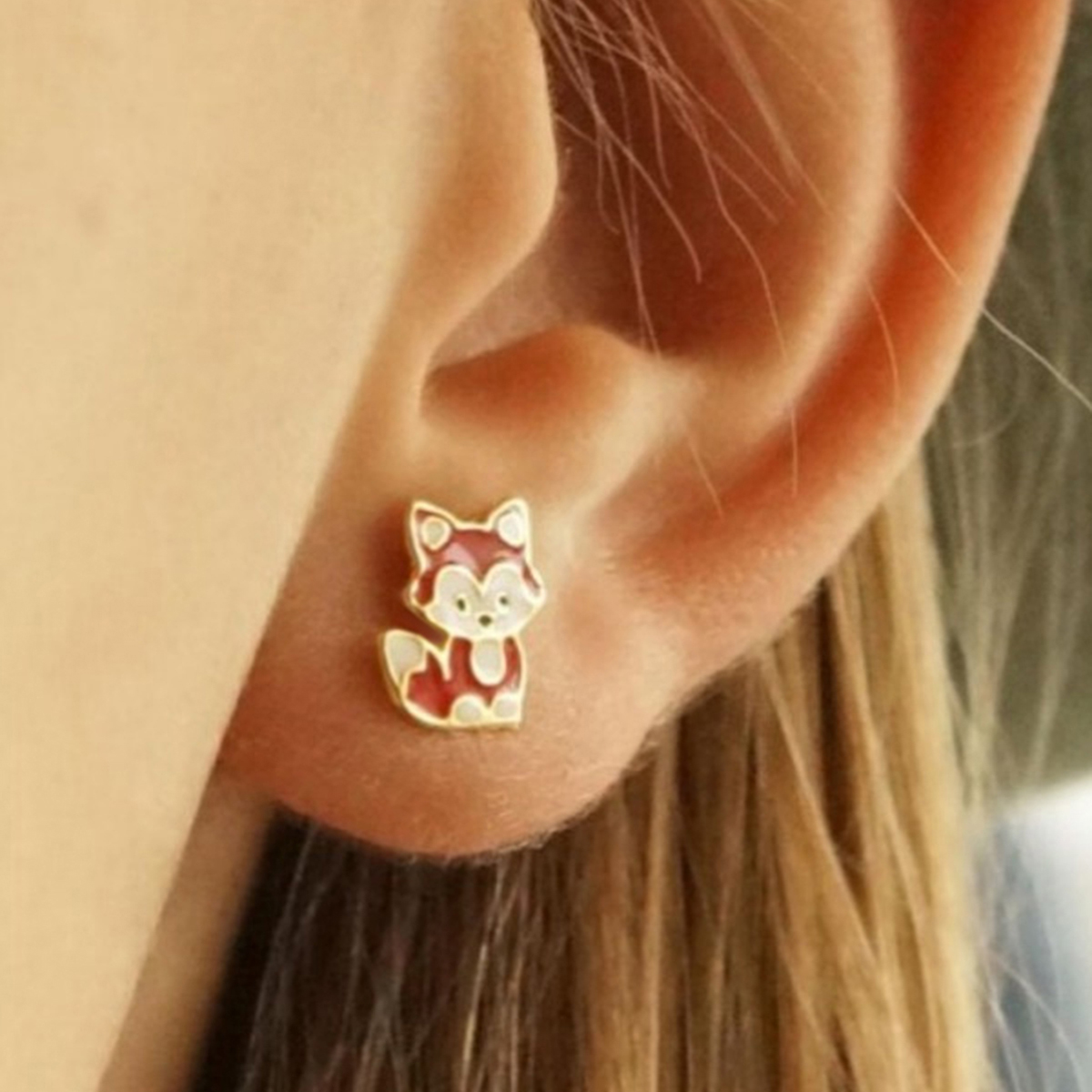Three-dimensional Fox Stud Earrings In Copper With KC Golden Water Plating And 0.03µm Thickness 5