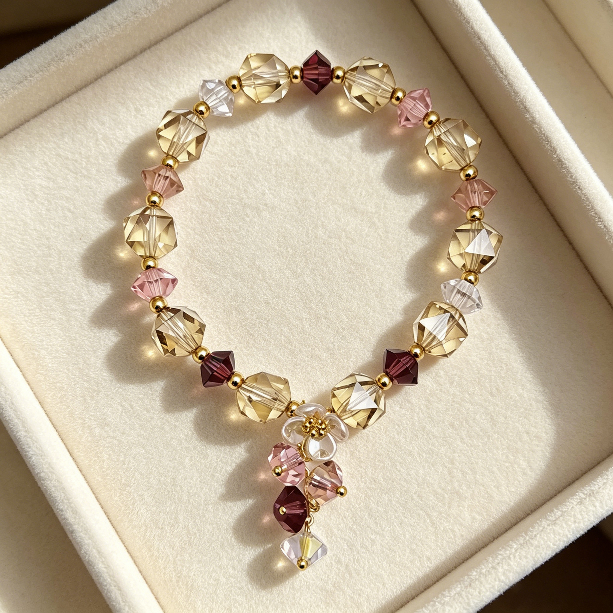 Three-dimensional Geometric Copper Bracelet For Women With Golden Plated Electroplated Finish And Cat's Eye Stone Inlay