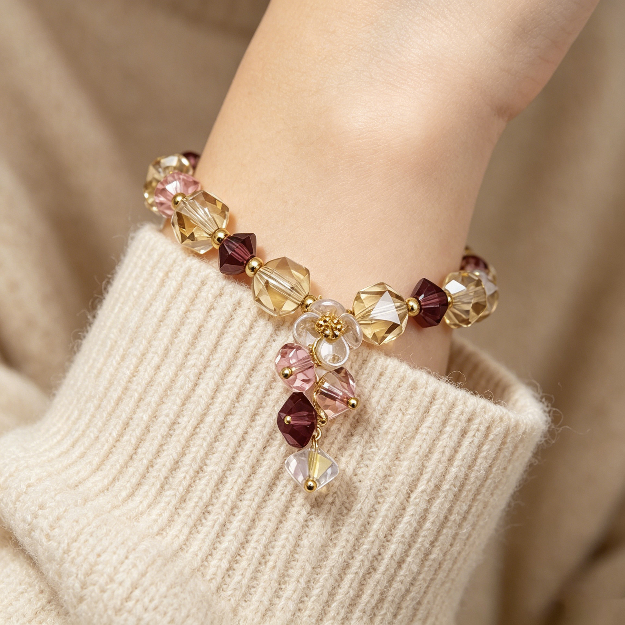 Three-dimensional Geometric Copper Bracelet For Women With Golden Plated Electroplated Finish And Cat's Eye Stone Inlay 9