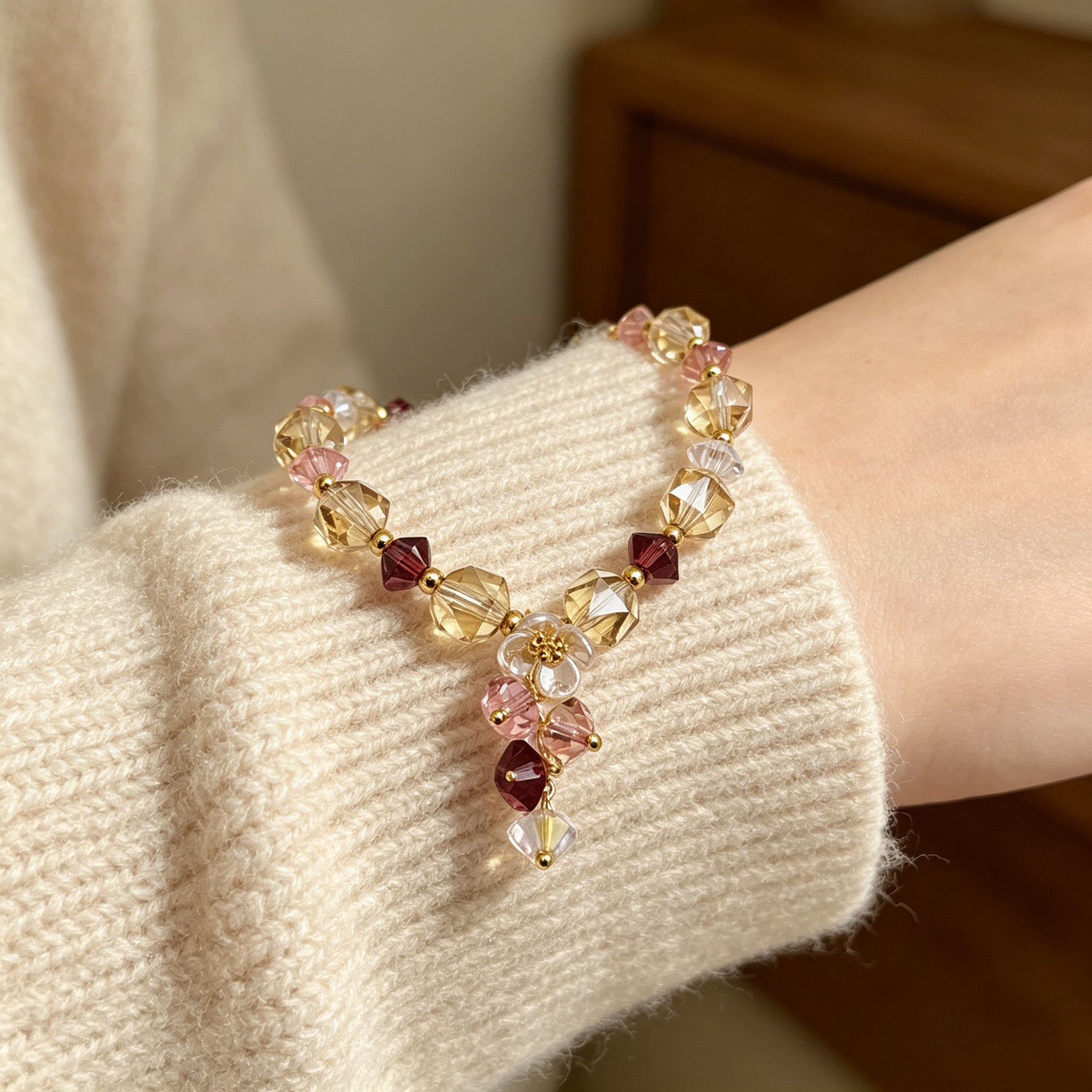 Three-dimensional Geometric Copper Bracelet For Women With Golden Plated Electroplated Finish And Cat's Eye Stone Inlay 10