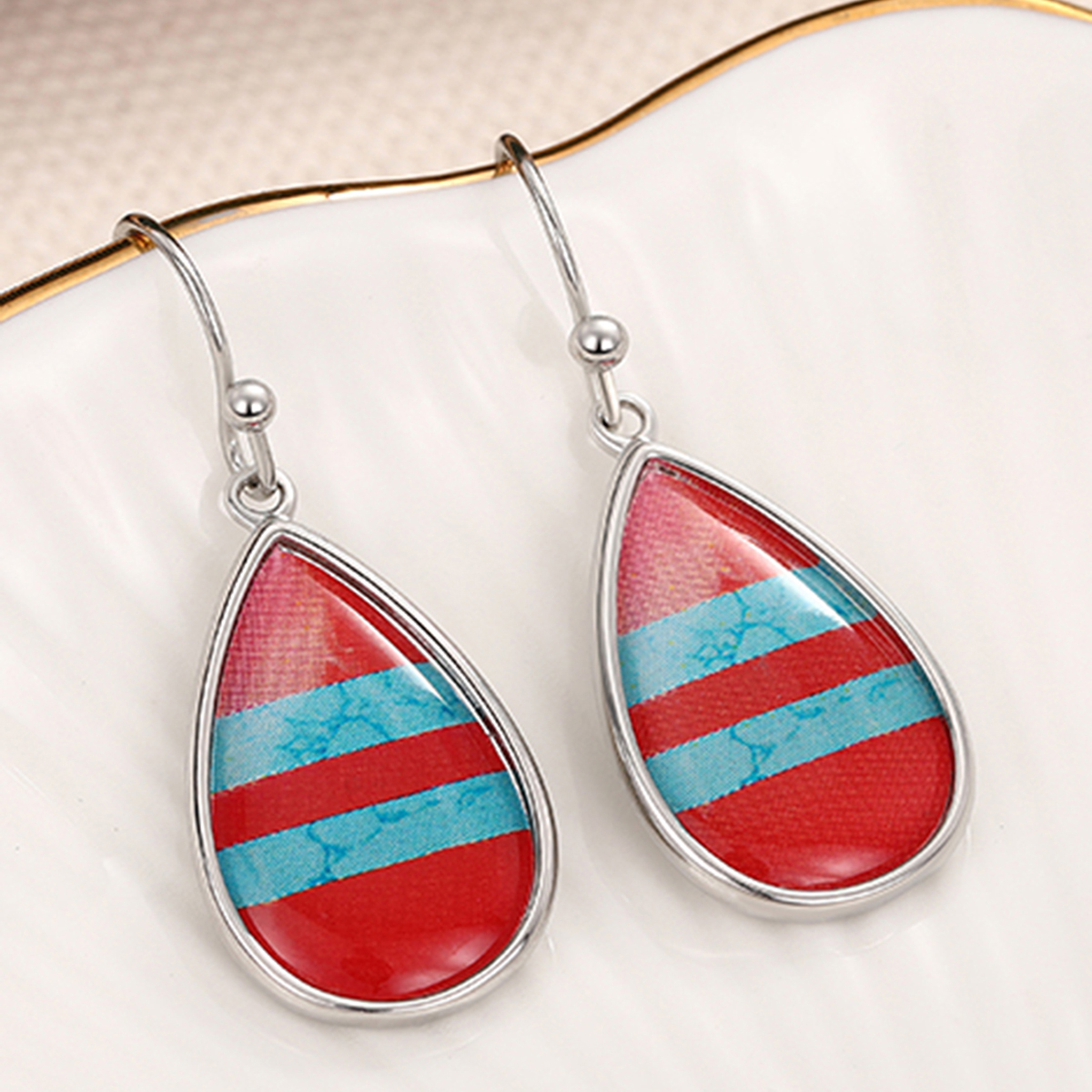 Three-dimensional Geometric Copper Earrings With White K Water Plating And 0.03µm Thickness, Drop Earrings