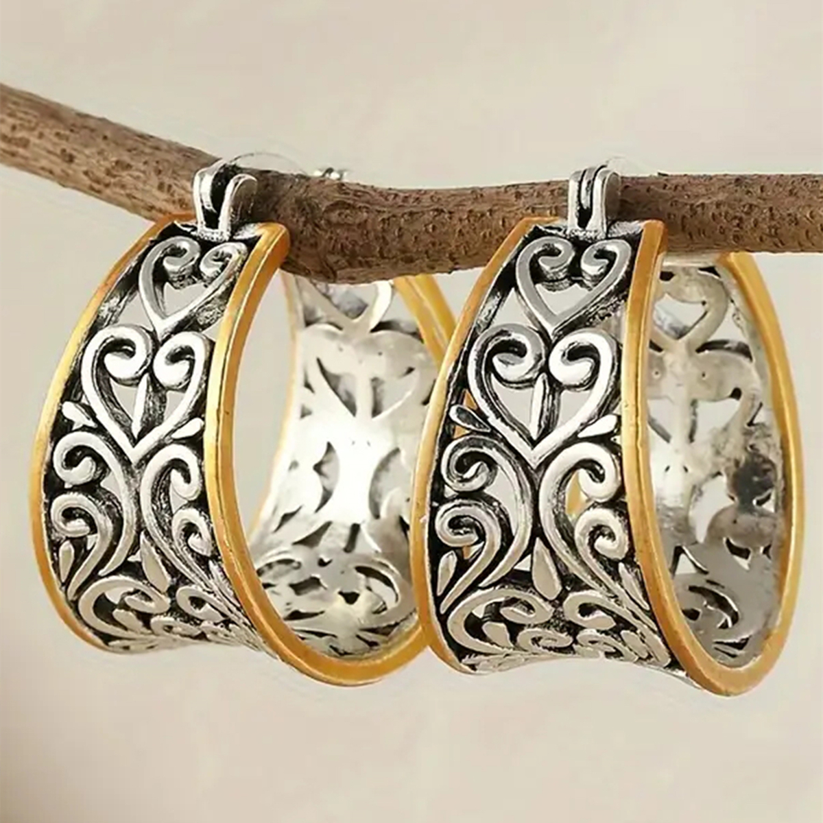 Three-dimensional Geometric Earrings In Copper With KC Golden Water Plating Featuring 0.03µm Thick Coating