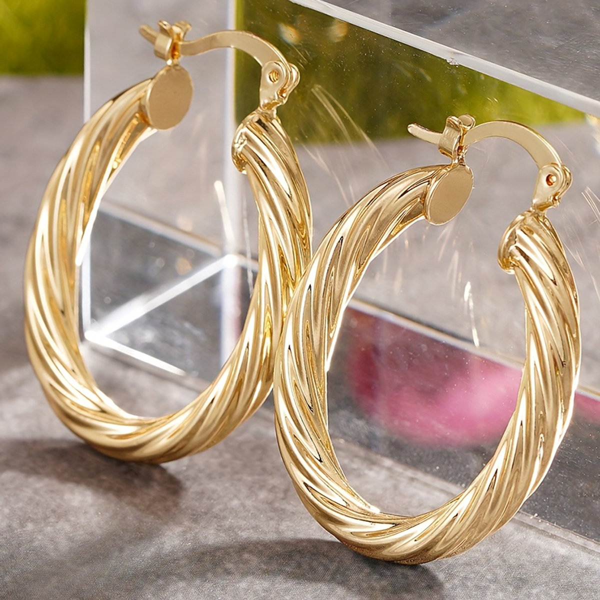 Three-dimensional Geometric Earrings In Copper With KC Golden Water Plating And 0.03µm Thick Coating 3