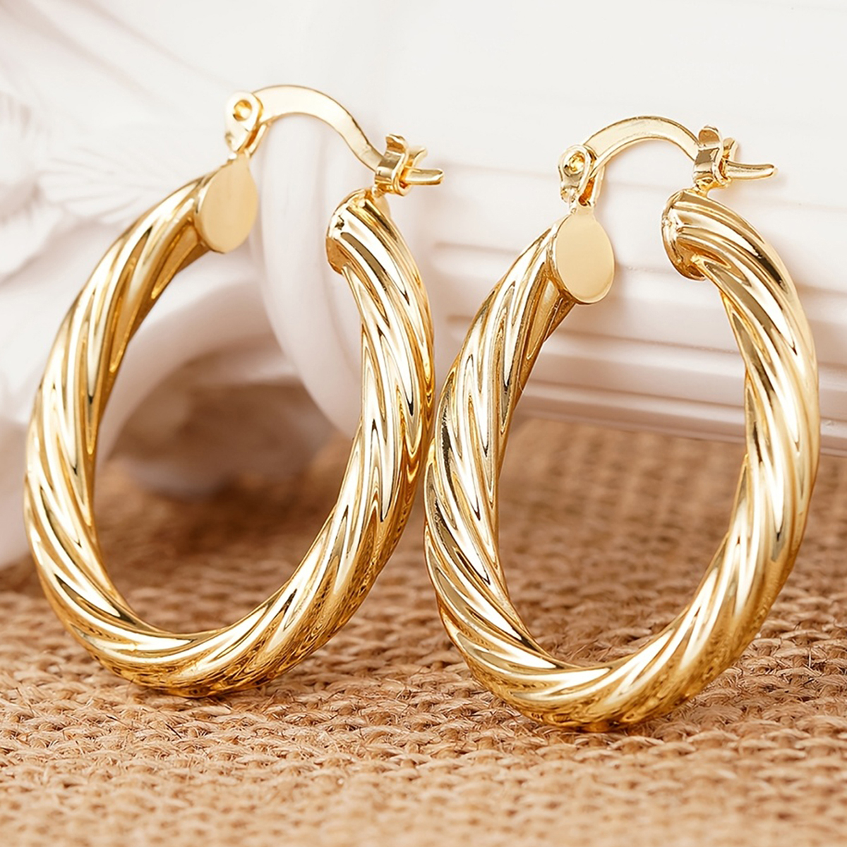 Three-dimensional Geometric Earrings In Copper With KC Golden Water Plating And 0.03µm Thick Coating 4