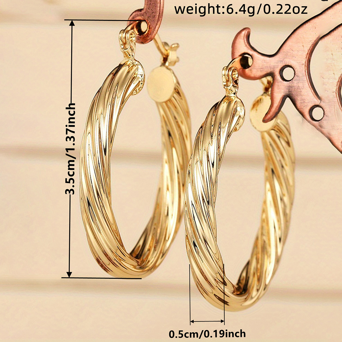 Three-dimensional Geometric Earrings In Copper With KC Golden Water Plating And 0.03µm Thick Coating 5