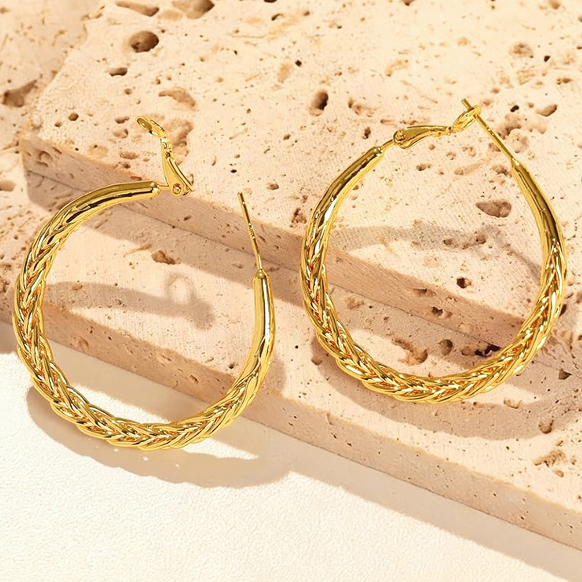 Three-dimensional Geometric Earrings In Copper With KC Golden Water Plating And 0.03µm Thick Coating 8