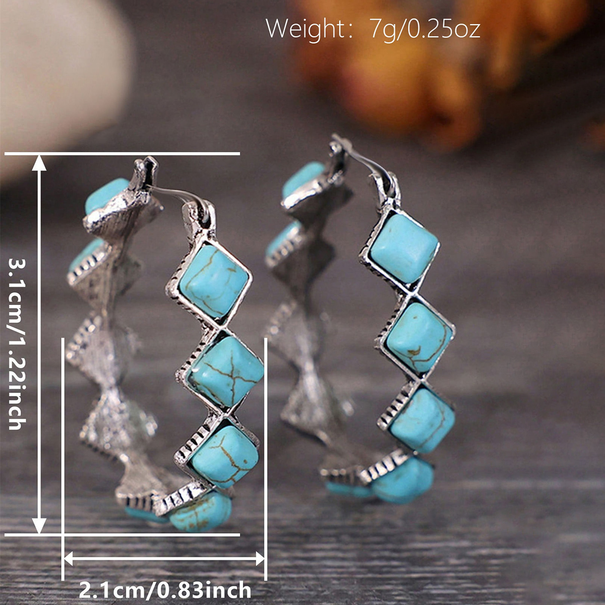 Three-dimensional Geometric Earrings For Women In Copper With White K Water Plating And Artificial Turquoise Inlay 4