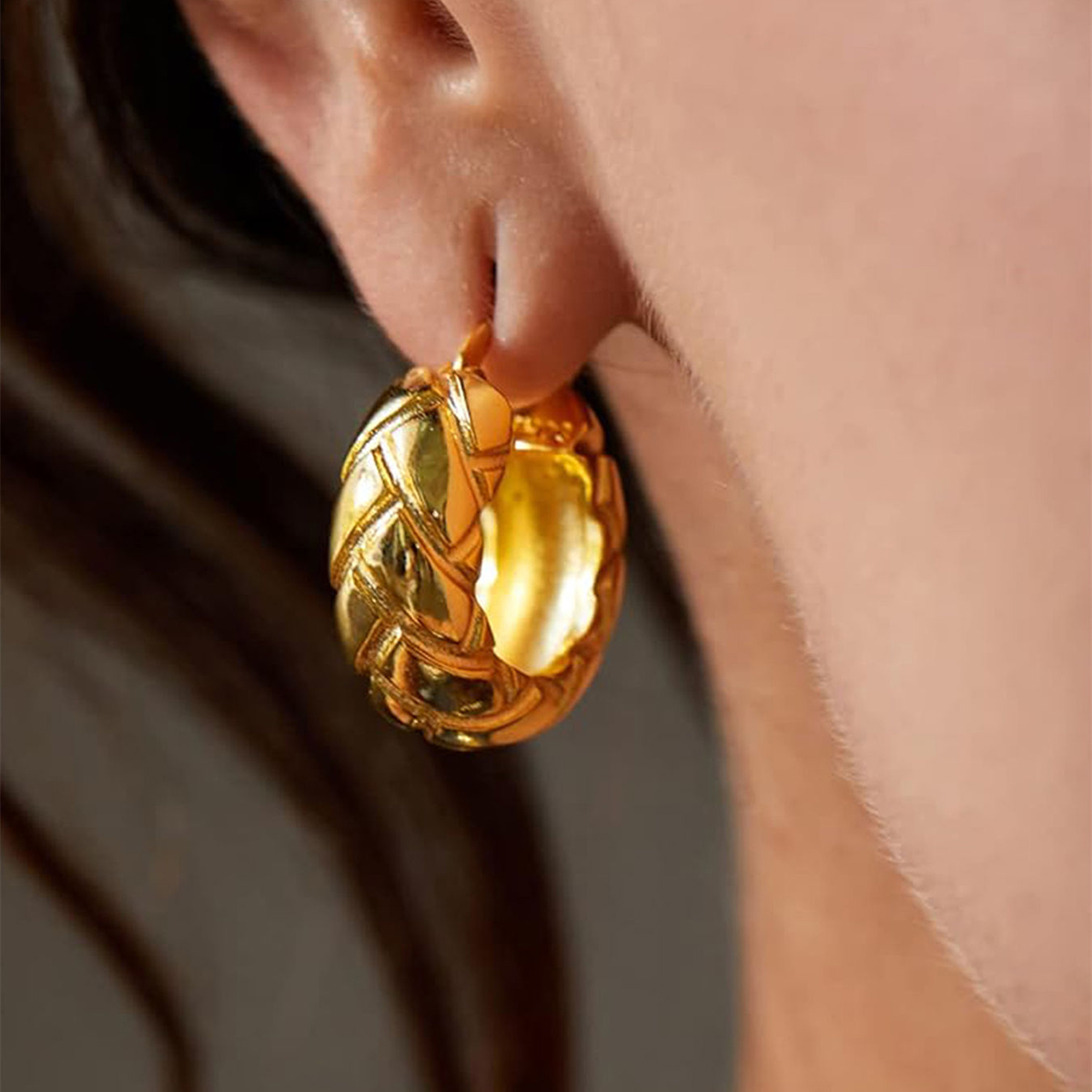 Three-dimensional Geometric Earrings For Women In Copper With KC Golden Plated Water Plating And 0.03µm Thickness 4