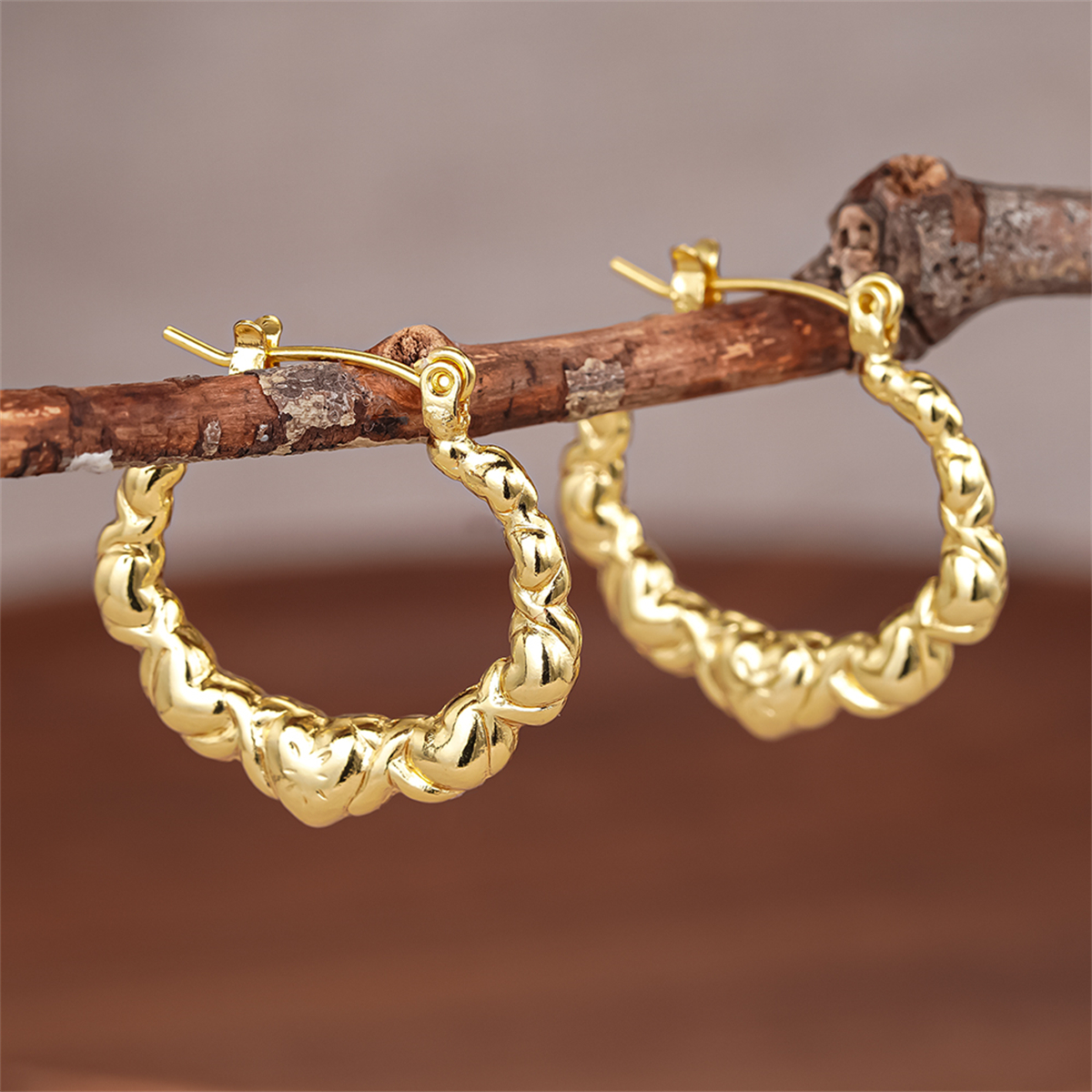 Three-dimensional Geometric Earrings For Women In Copper With KC Golden Water Plating And 0.03µm Thickness