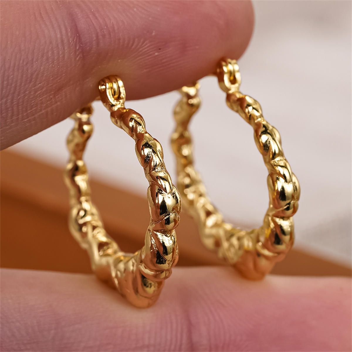 Three-dimensional Geometric Earrings For Women In Copper With KC Golden Water Plating And 0.03µm Thickness 7