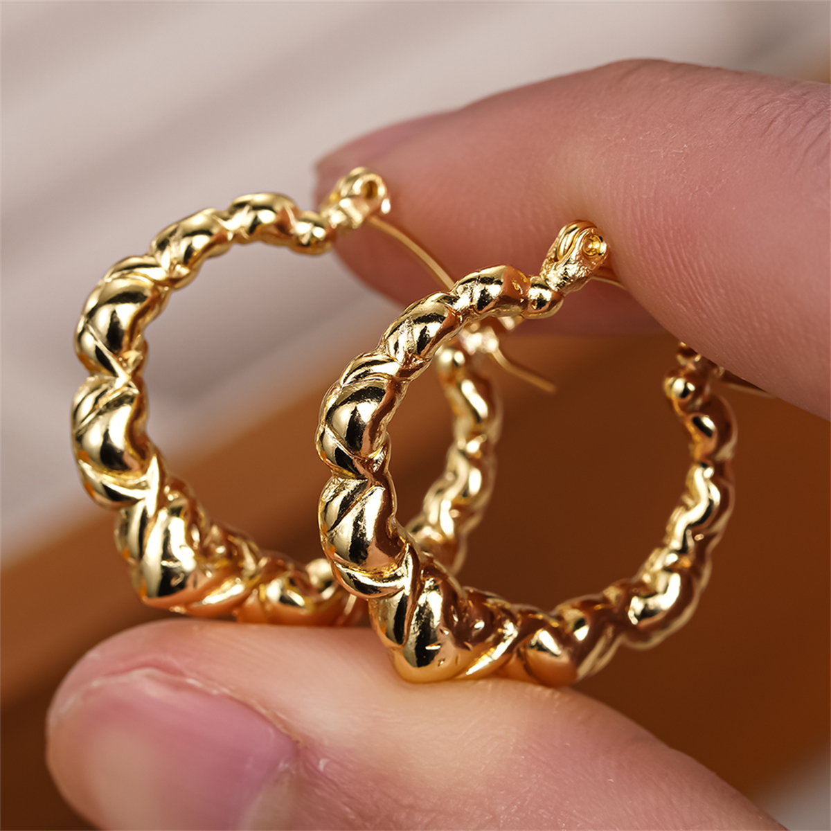 Three-dimensional Geometric Earrings For Women In Copper With KC Golden Water Plating And 0.03µm Thickness 8