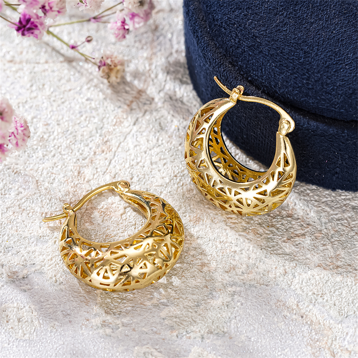 Three-dimensional Geometric Earrings For Women In Copper With KC Golden Plated Water Plating And 0.03µm Thickness 3