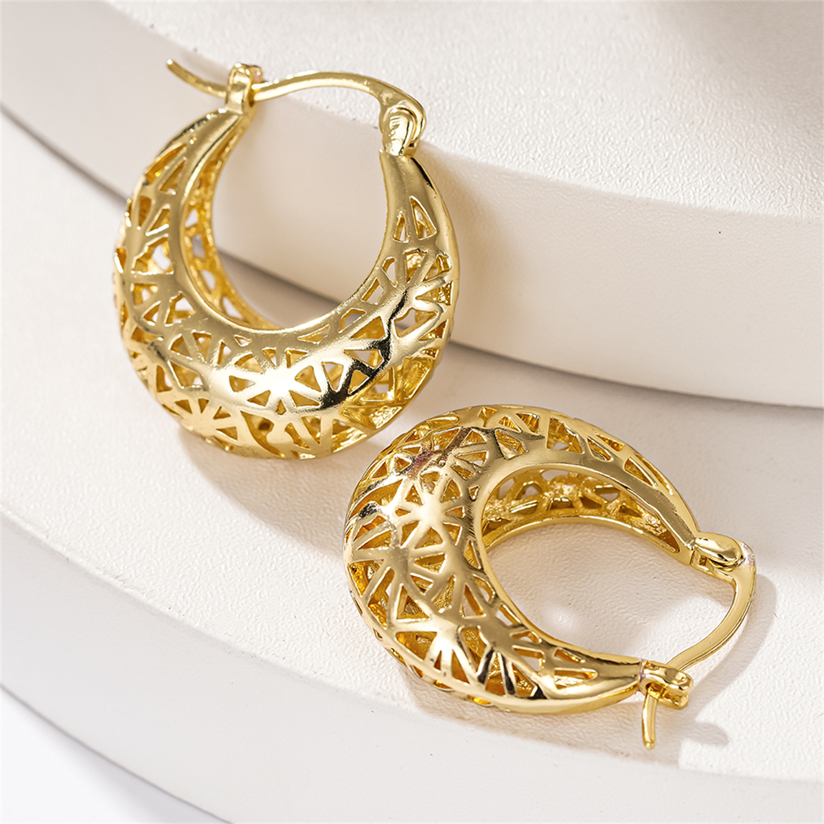 Three-dimensional Geometric Earrings For Women In Copper With KC Golden Plated Water Plating And 0.03µm Thickness 4
