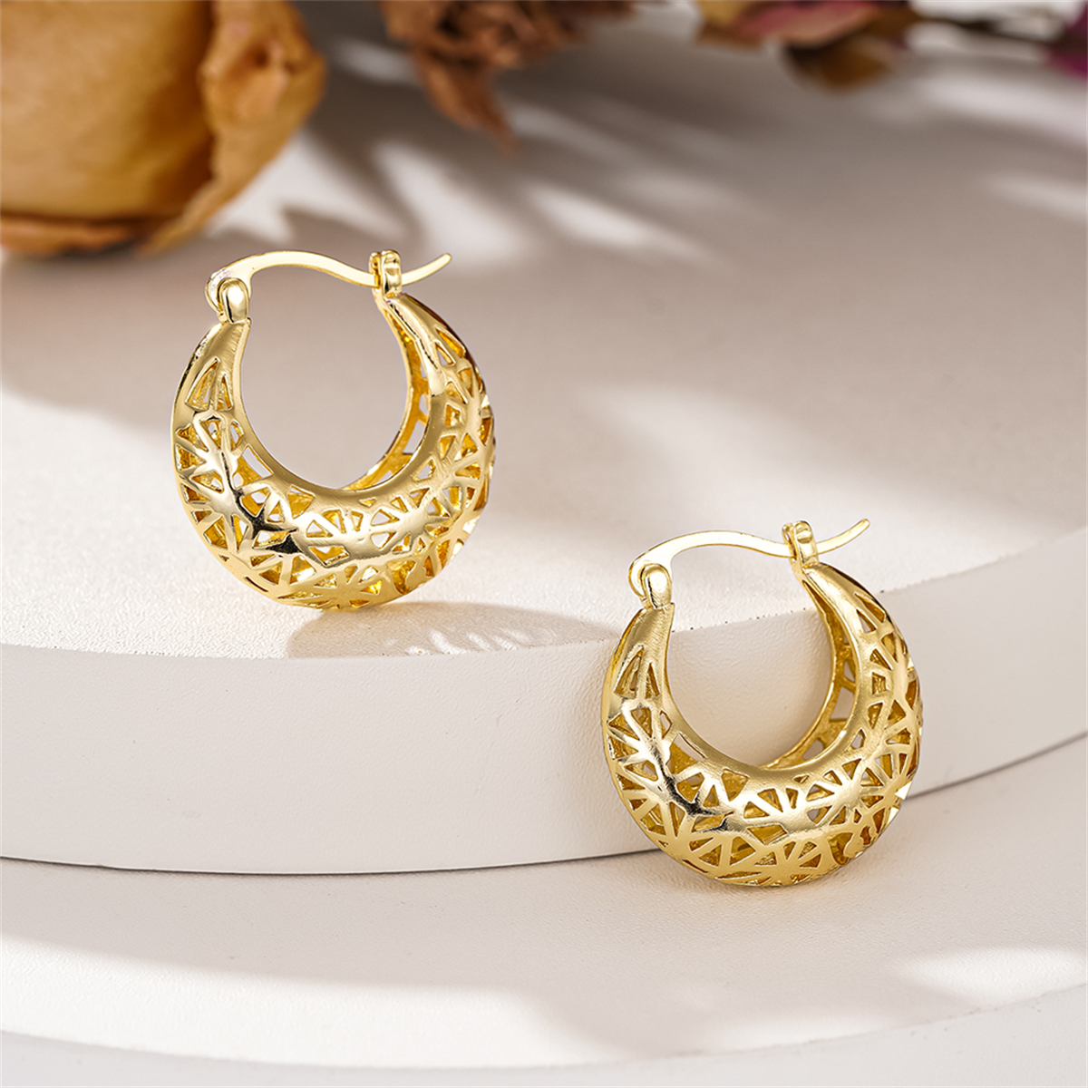 Three-dimensional Geometric Earrings For Women In Copper With KC Golden Plated Water Plating And 0.03µm Thickness 5
