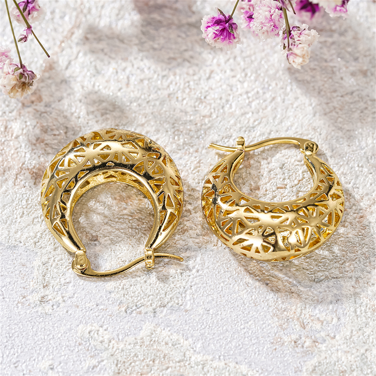 Three-dimensional Geometric Earrings For Women In Copper With KC Golden Plated Water Plating And 0.03µm Thickness 6