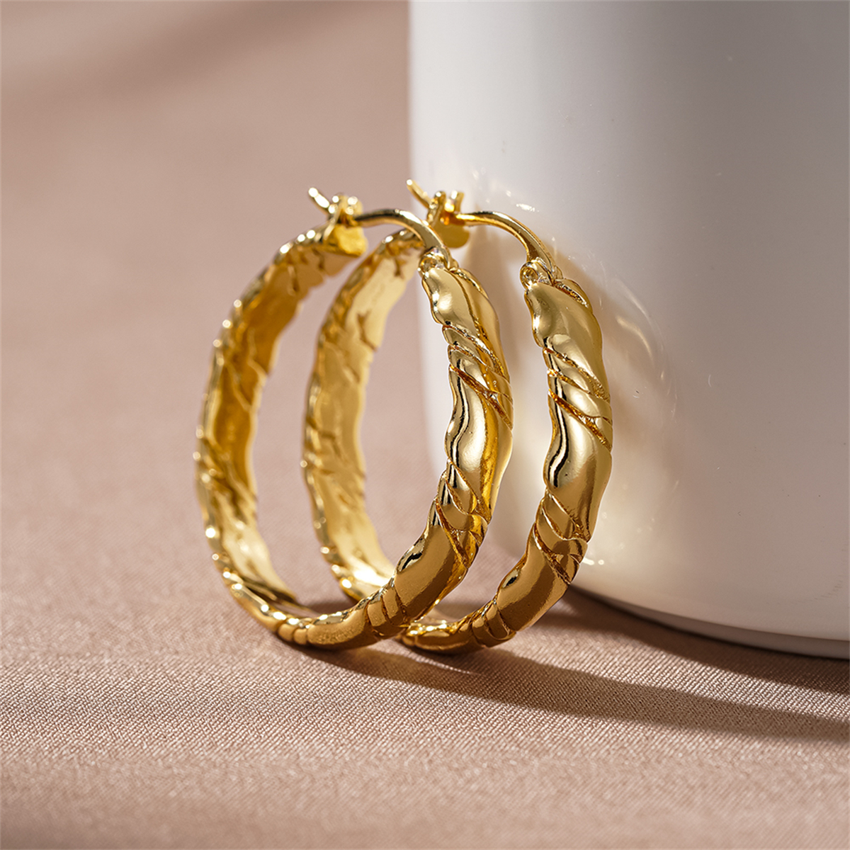 Three-dimensional Geometric Earrings For Women In Copper With KC Golden Water Plating And 0.03µm Thickness 2