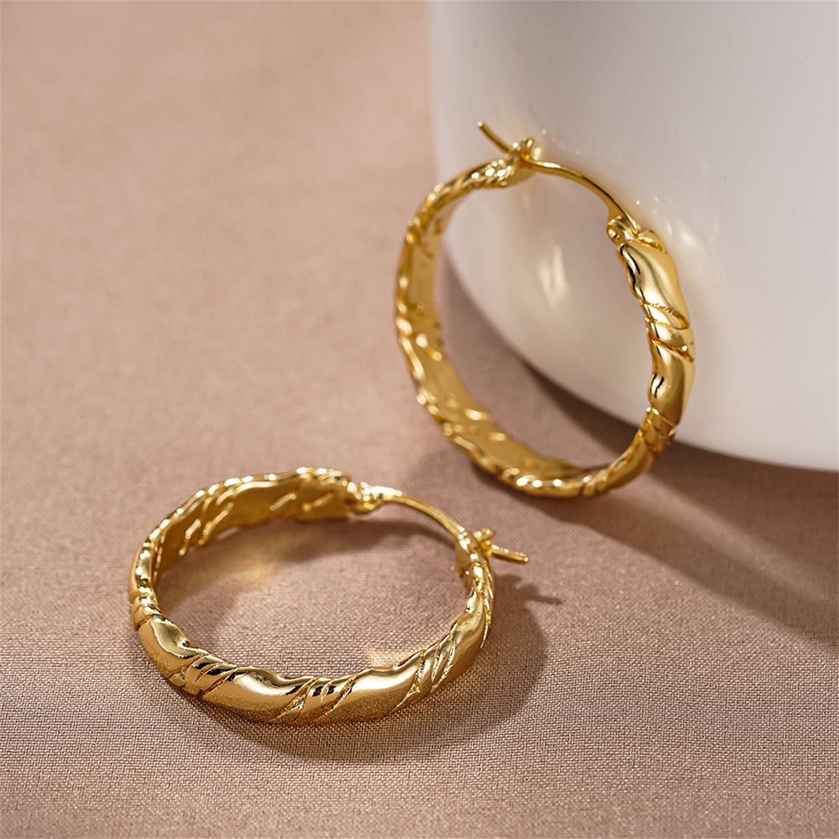 Three-dimensional Geometric Earrings For Women In Copper With KC Golden Water Plating And 0.03µm Thickness 5