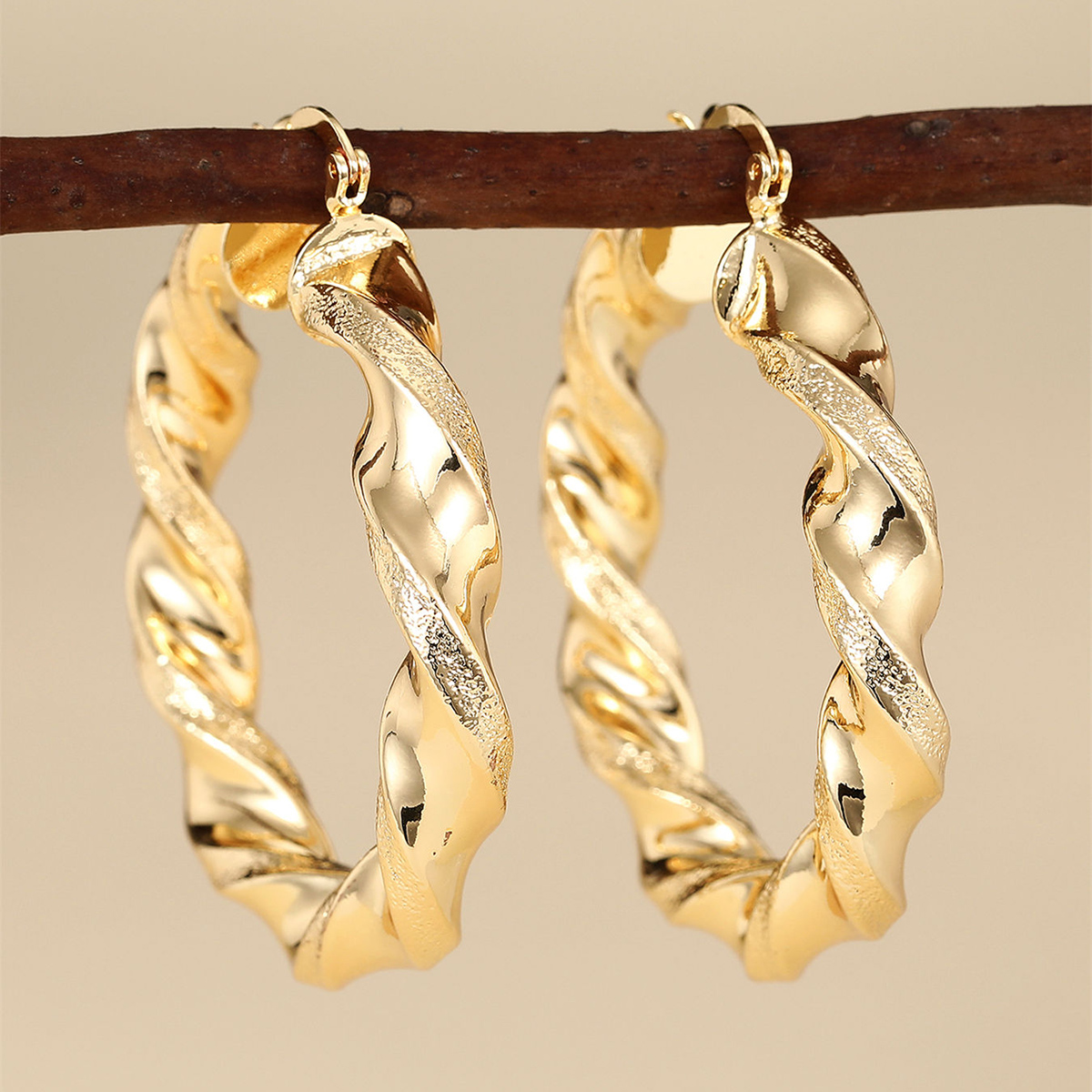 Three-dimensional Geometric Earrings For Women In Copper With KC Golden Water Plating And 0.03µm Thickness 2