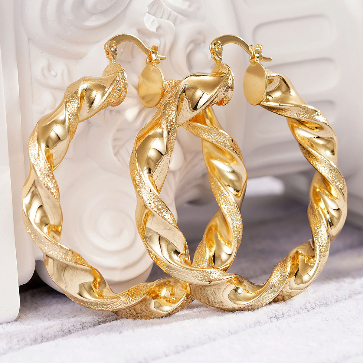 Three-dimensional Geometric Earrings For Women In Copper With KC Golden Water Plating And 0.03µm Thickness 3